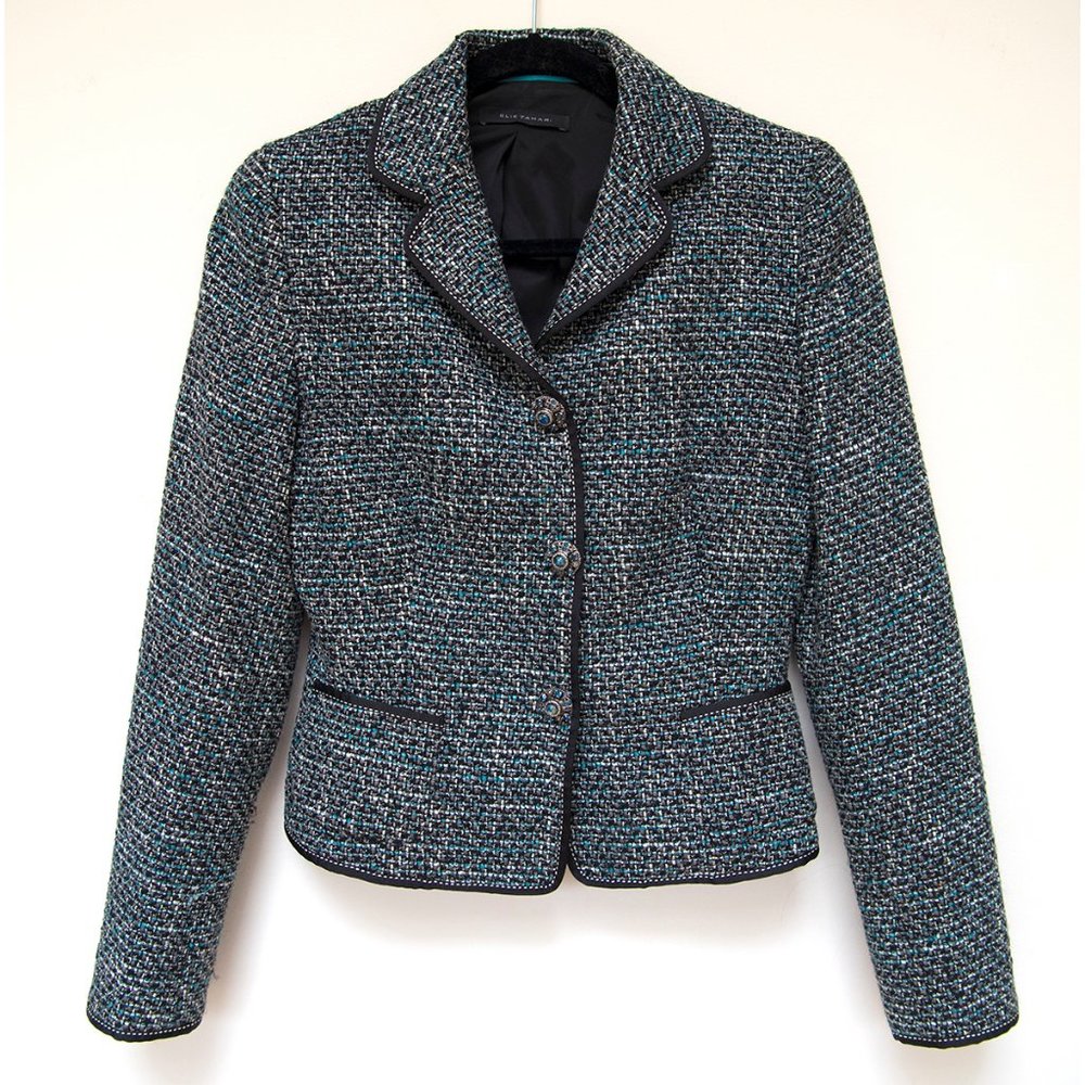 RARE Elie Tahari Wool Blend Tweed Jacket Jeweled Buttons size S/P